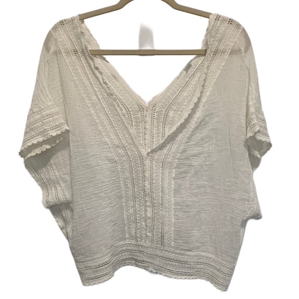Eberjey White Crocheted V-Neck Boho Blouse